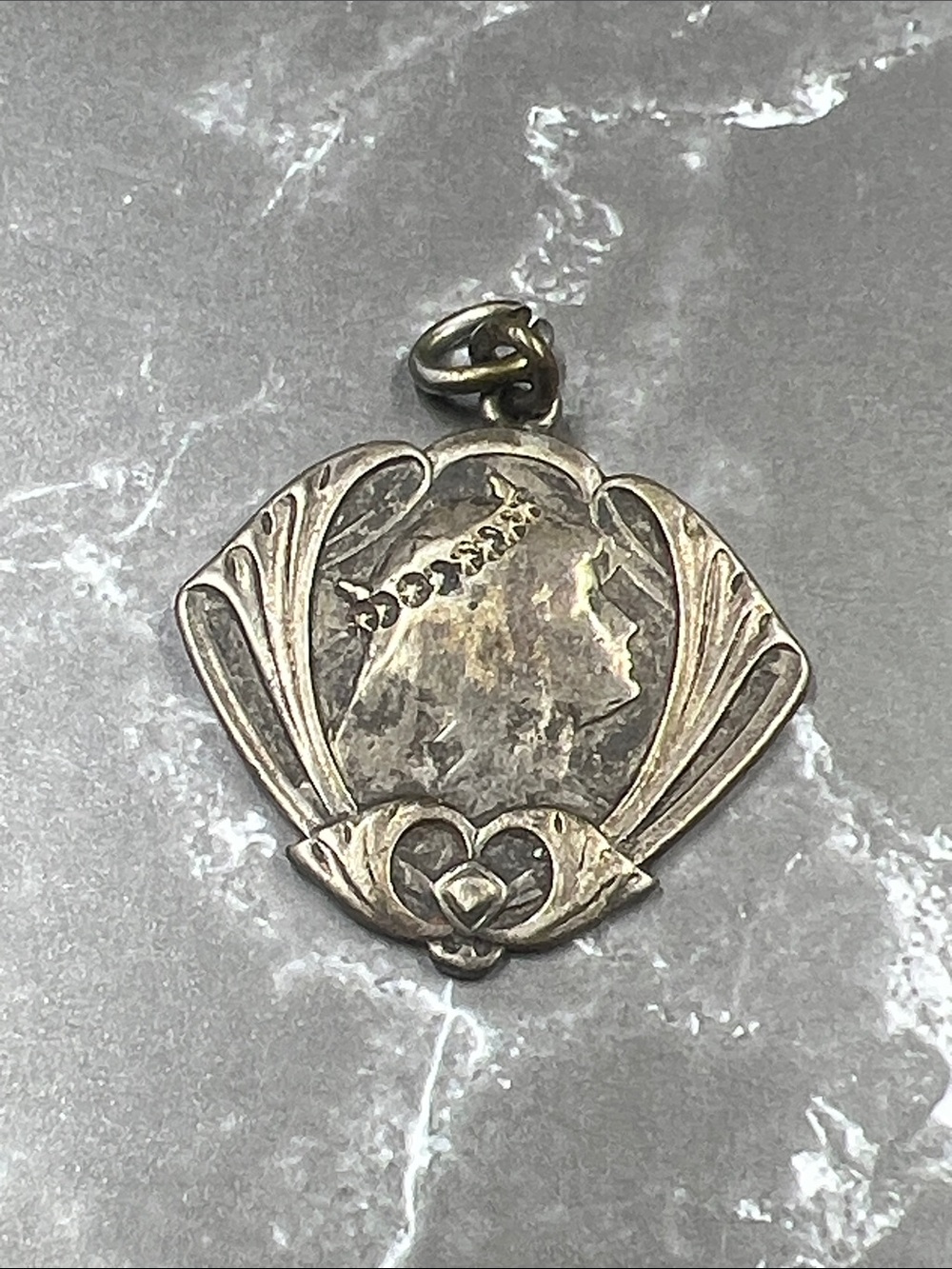 Antique Art Nouveau German 800 Silver Woman Profile